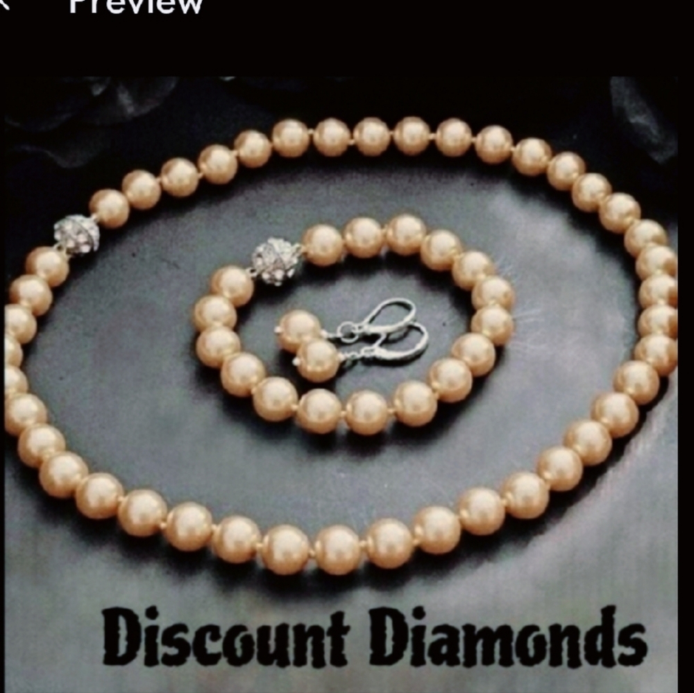 Gold 10mm South Sea Shell Pearls 4 Pc Set Earrings Bracelet  Necklace 925 Clasp
